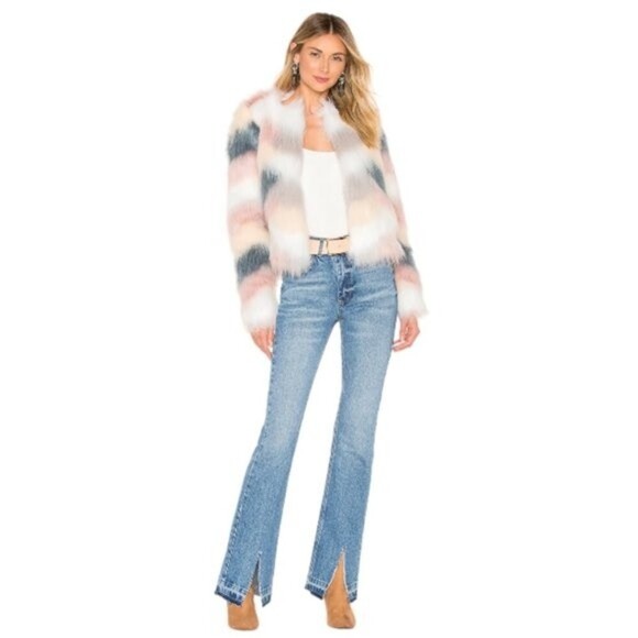 By The Way. Extra Small Shiloh Ivory Multicolored Faux Fur Jacket - Picture 4 of 12